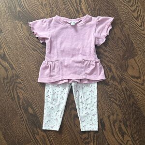 Splendid Pink Ruffle Sleeve Top and Floral Leggings